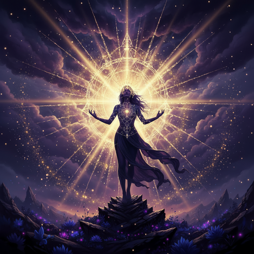 A silhouette of a woman with light radiating from her head representing mental breakthrough and mind reprogramming